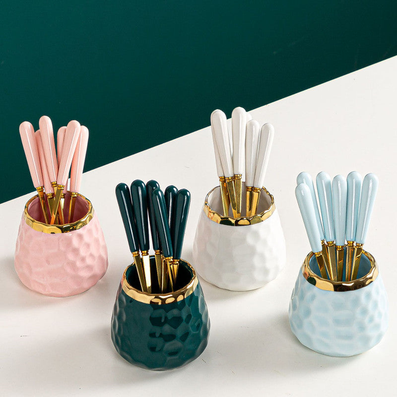 Light Luxury Fruit Fork and Spoon Ceramic Storage