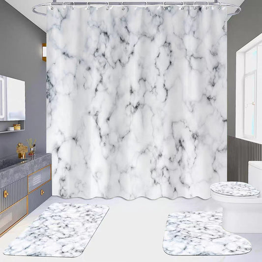 4pcs Bathroom Set – Matching Shower Curtain, Rugs, and toilet cover
