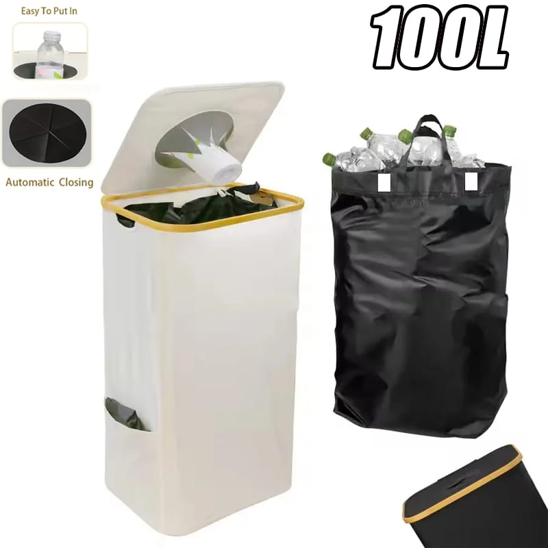 Foldable laundry basket with lid and inner bag