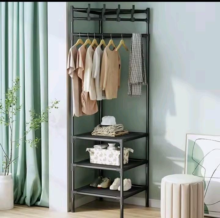 Multifunctional metallic corner coat hanging rack